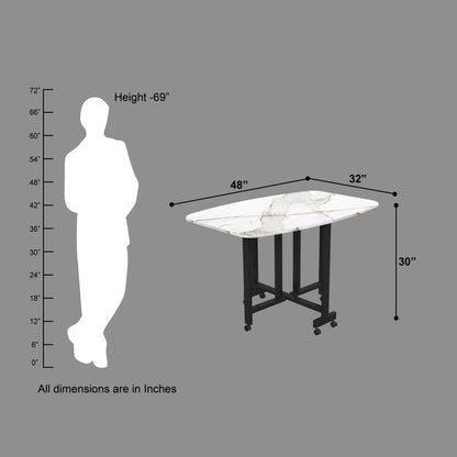 Folding Dining Table( Italian, White with Gold Marble, Black Metal Frame)