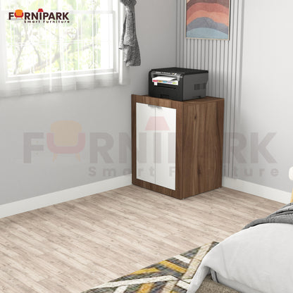 Expandable 2-in-1 Table with Book / File Cabinet (Leyon Walnut)