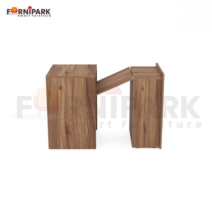 Expandable 2-in-1 Table with Book / File Cabinet (Leyon Walnut)