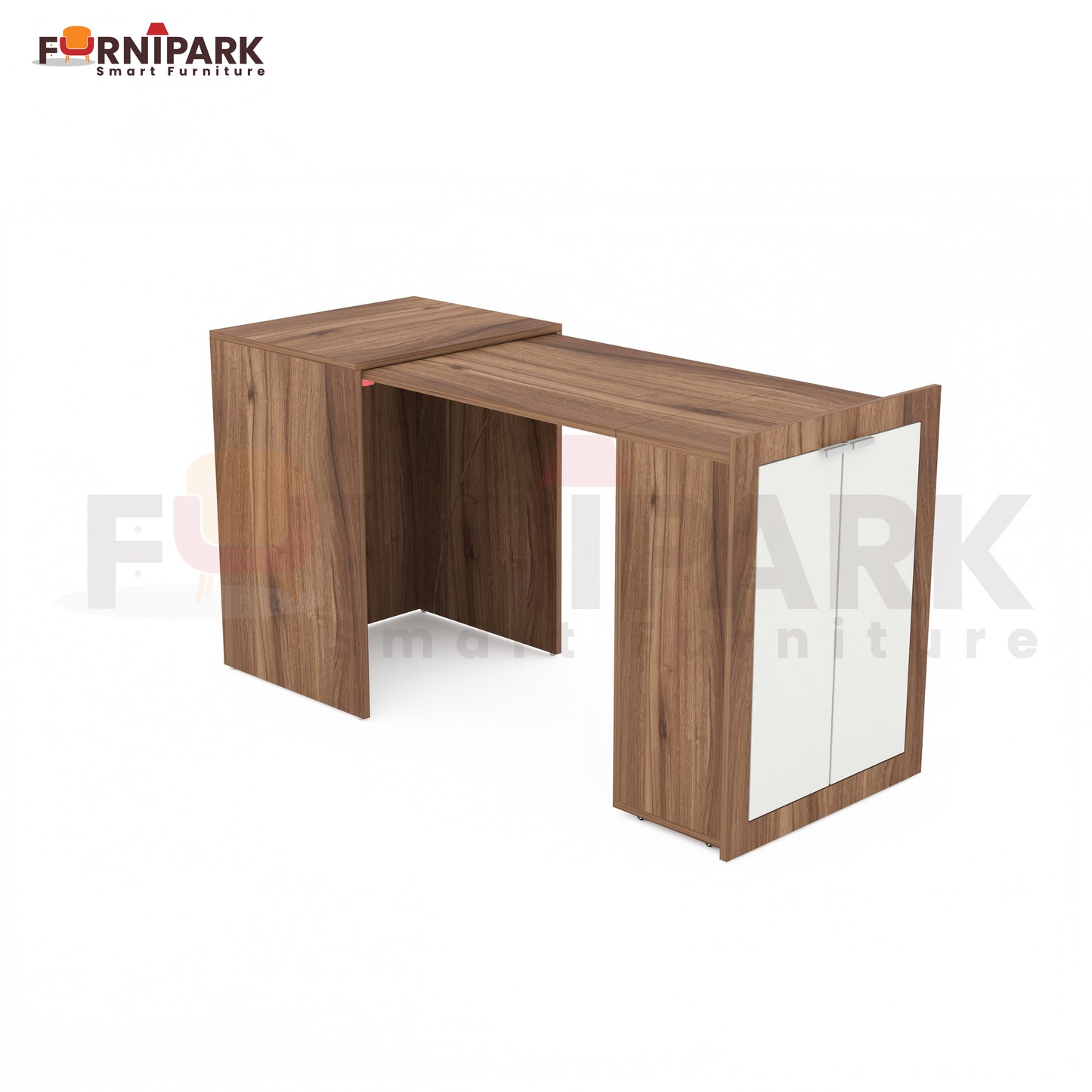 Expandable 2-in-1 Table with Book / File Cabinet (Leyon Walnut)
