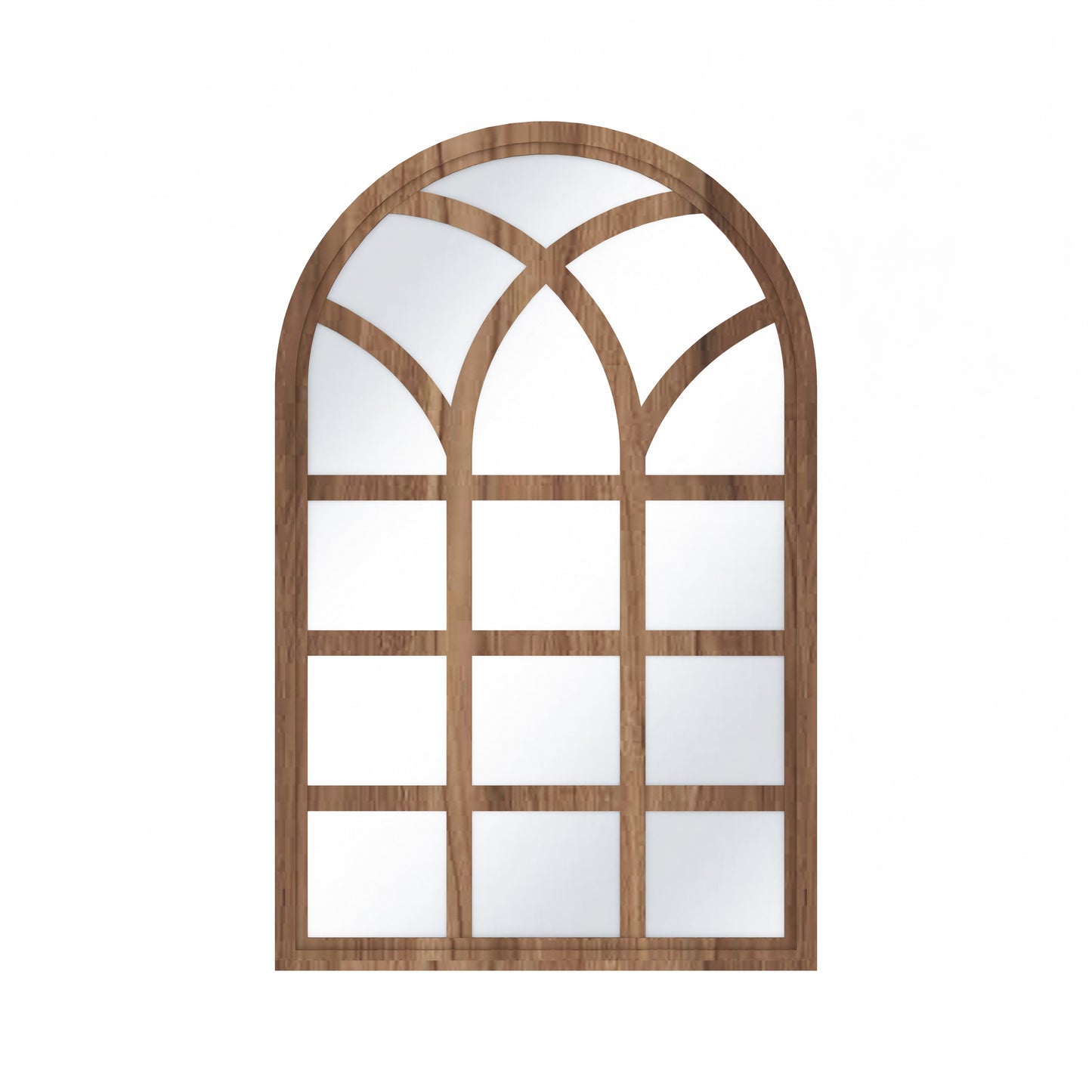 Arched Motif Window Frame Decor Wall Mirror (Walnut)
