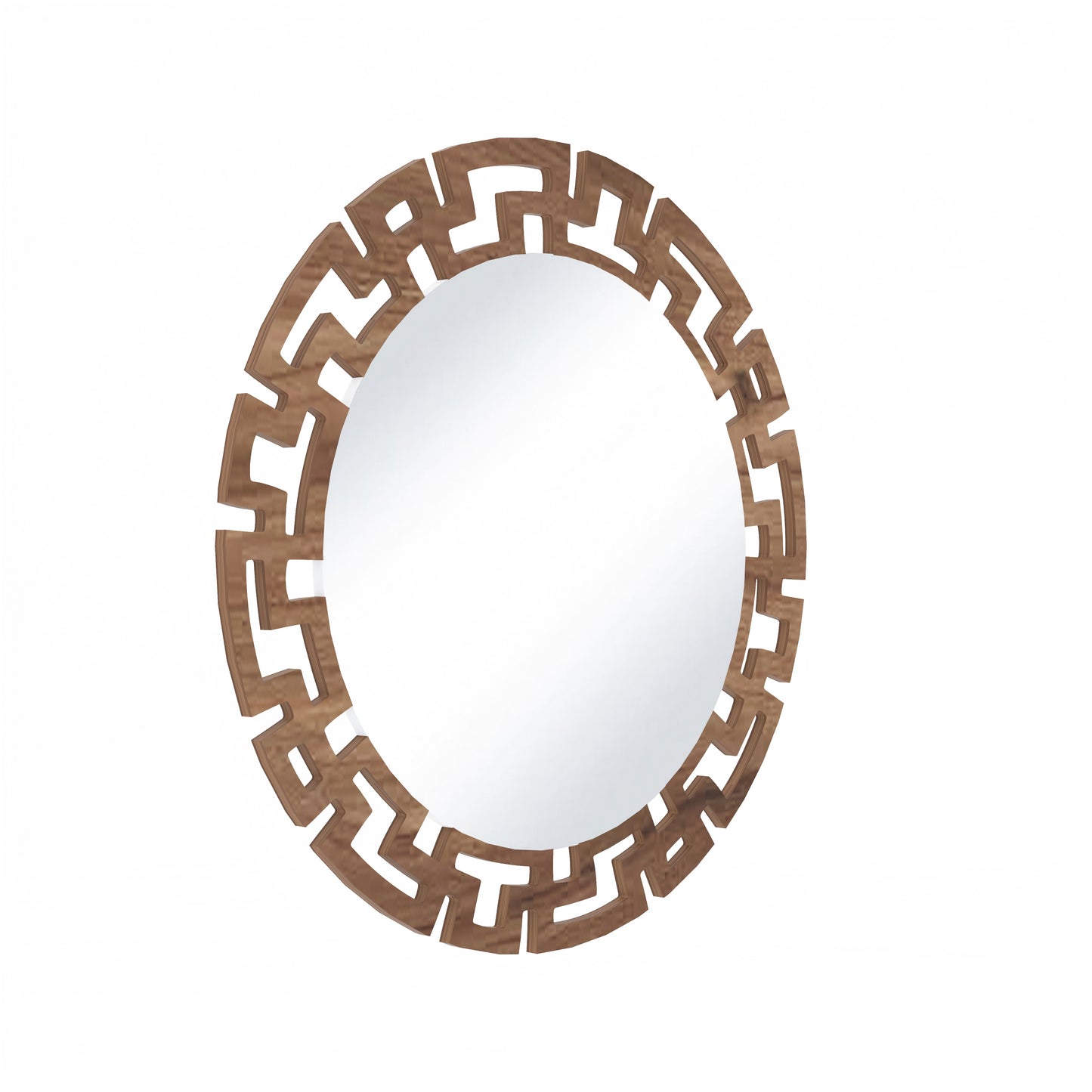 Geometric Designer Round Vanity Decor Wall Mirror (Walnut)