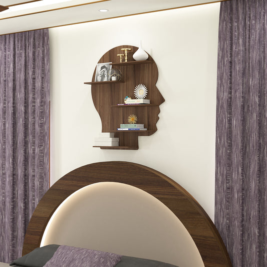 Man Face Decor Wall Shelf (Walnut)