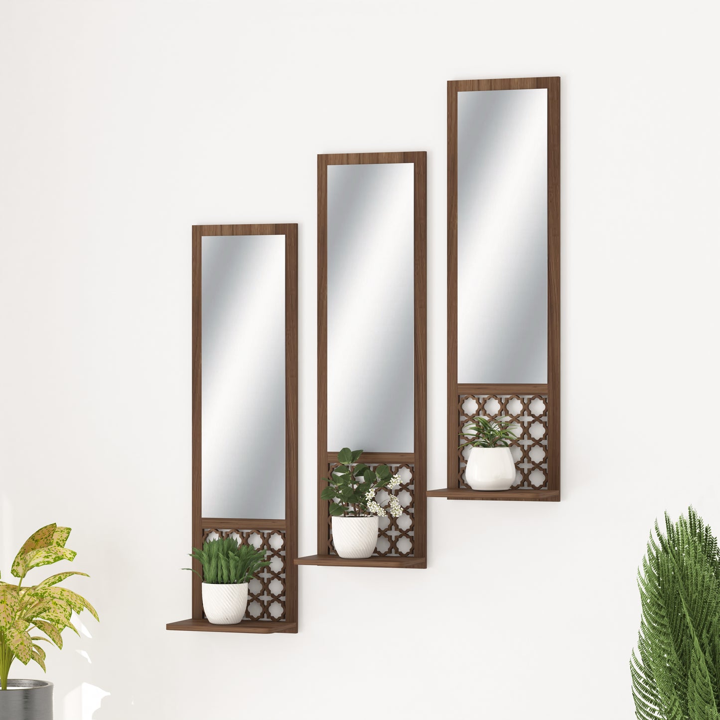 Moroccan Long Decor Wall Mirror (Walnut)