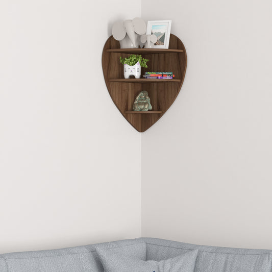 Heart Corner Decor Wall Shelf (Walnut)