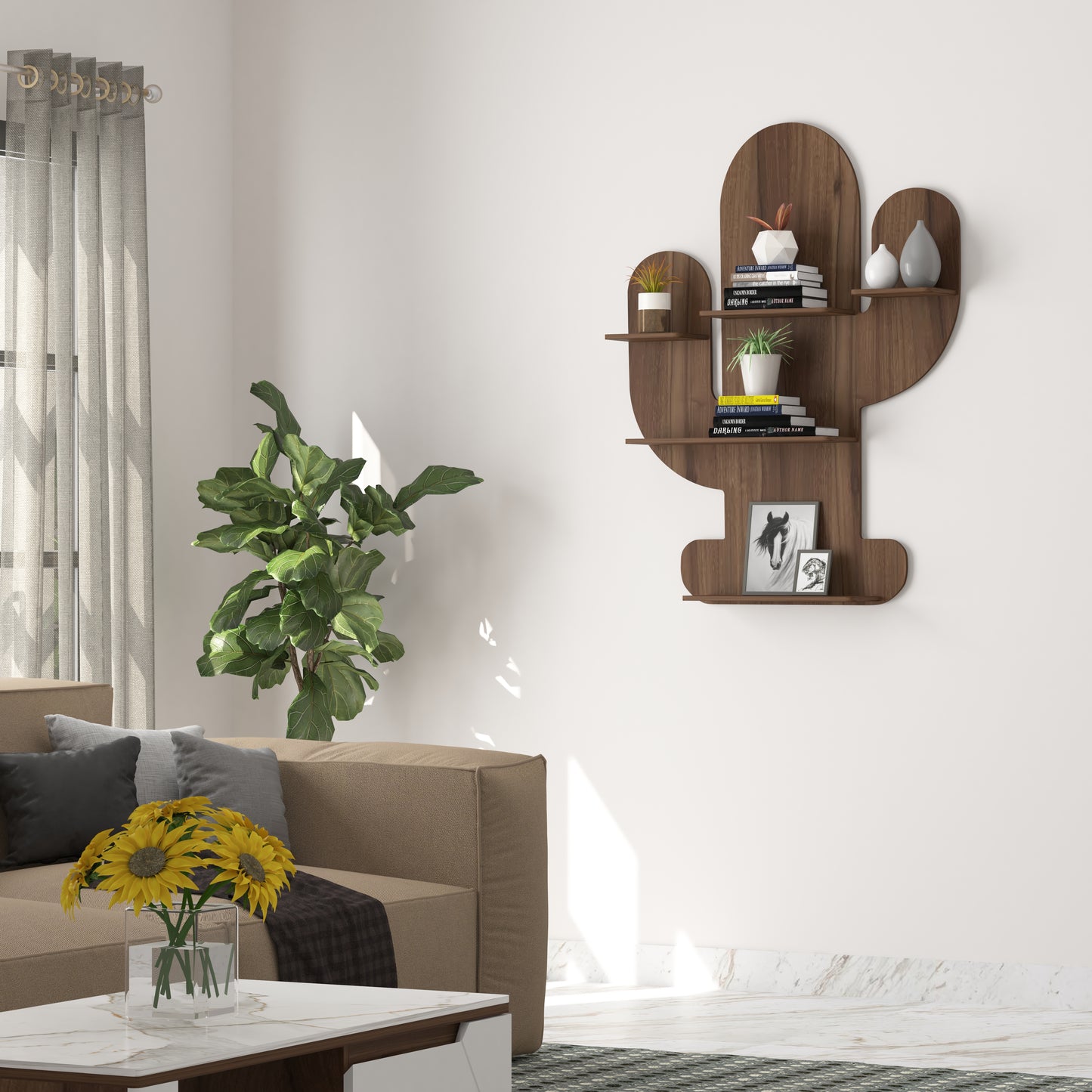 Cactus Decor Wall Shelf (Walnut)