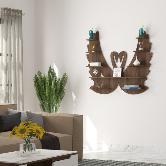 Loving Swan Decor Wall Shelf (Walnut)