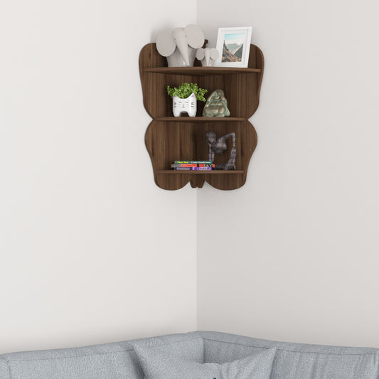 Butterfly Corner Decor Wall Shelf (Walnut)