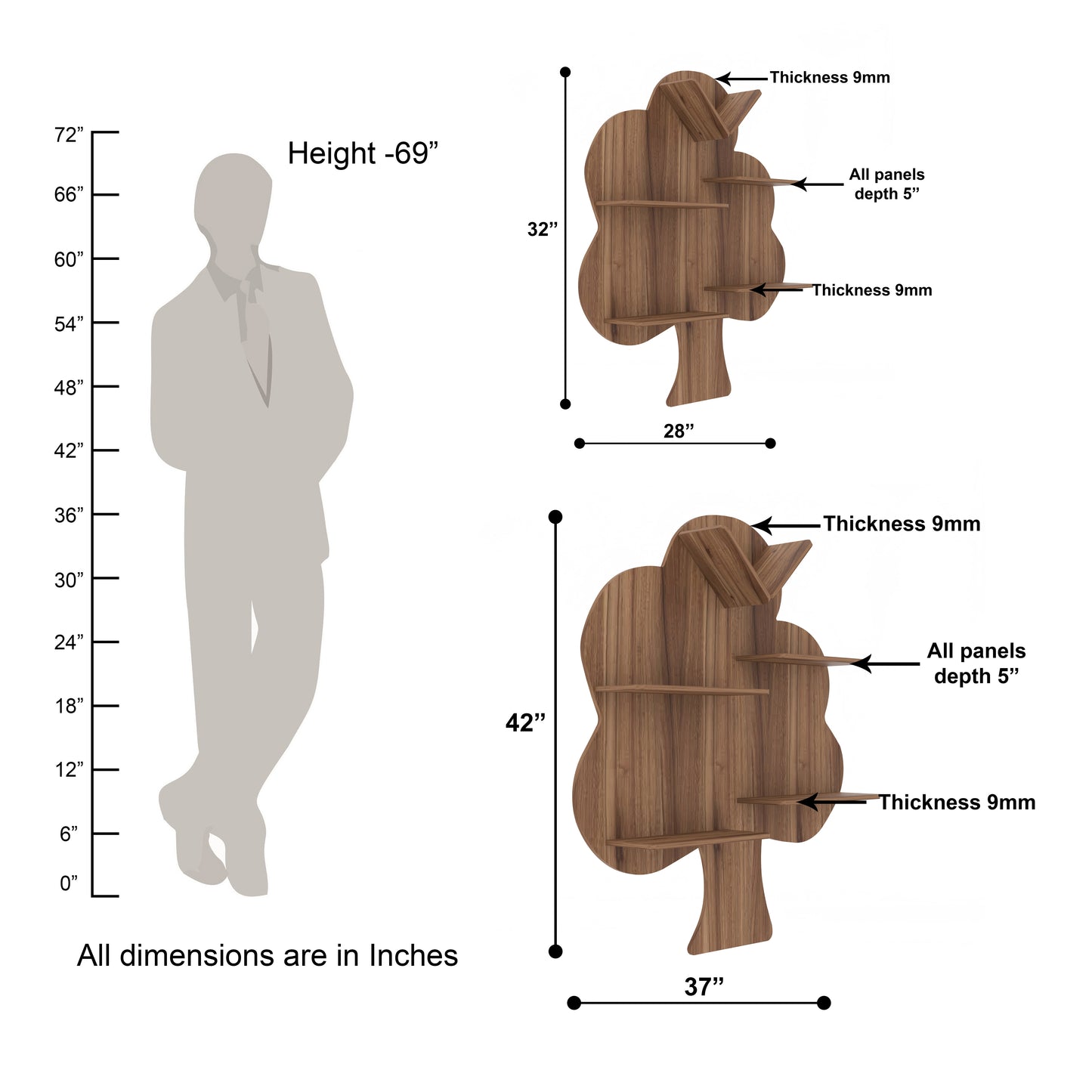 Tree Decor Wall Shelf (Walnut)