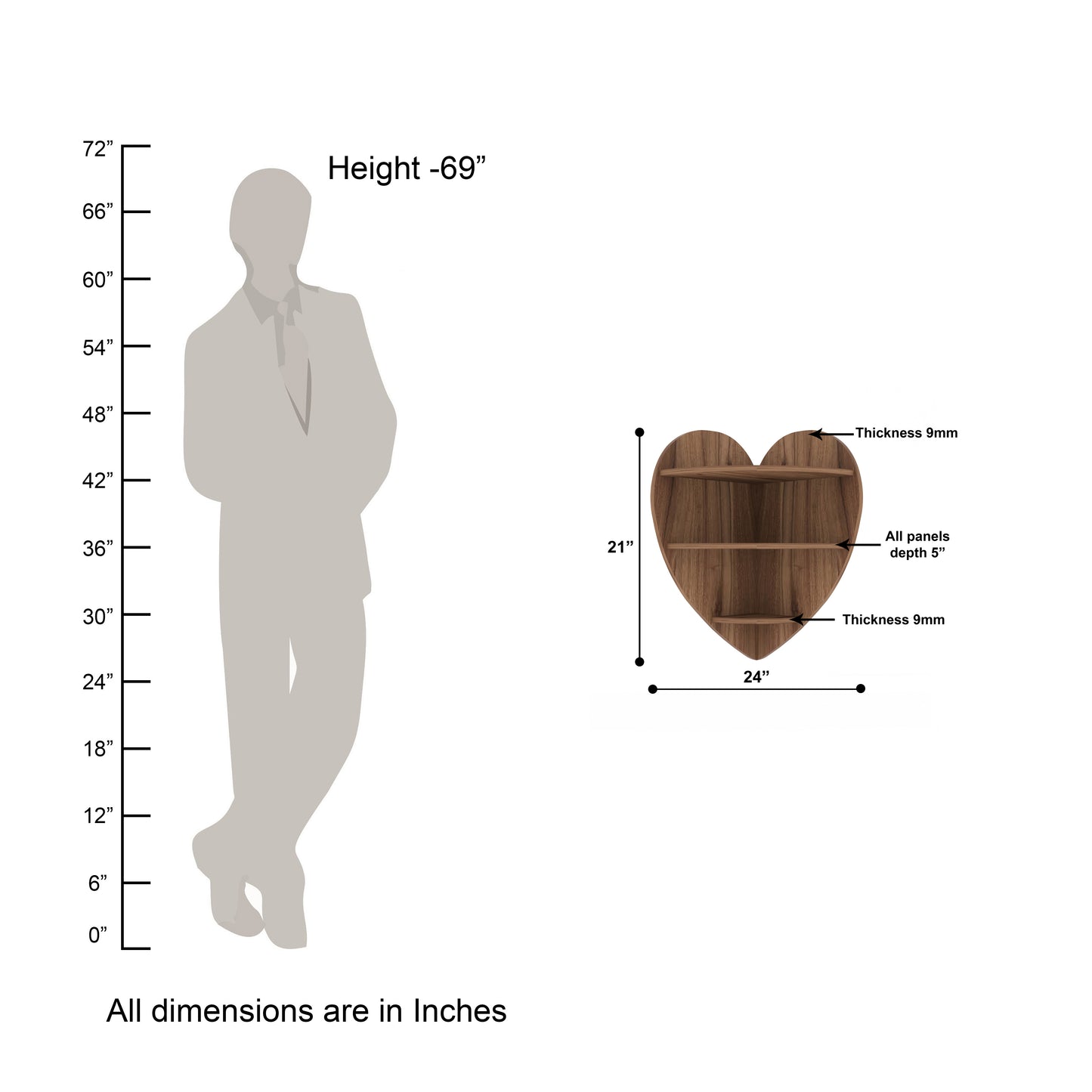 Heart Corner Decor Wall Shelf (Walnut)