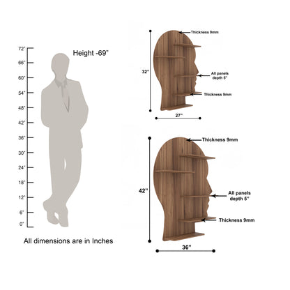 Man Face Decor Wall Shelf (Walnut)