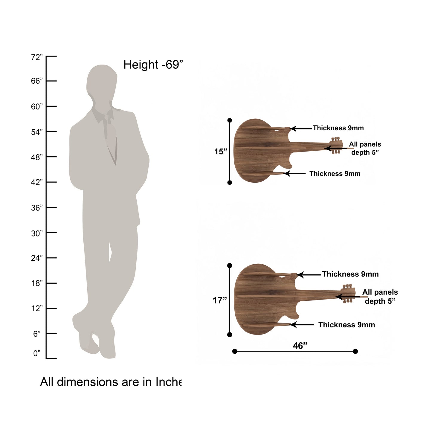 Guitar Decor Wall Shelf (Walnut)