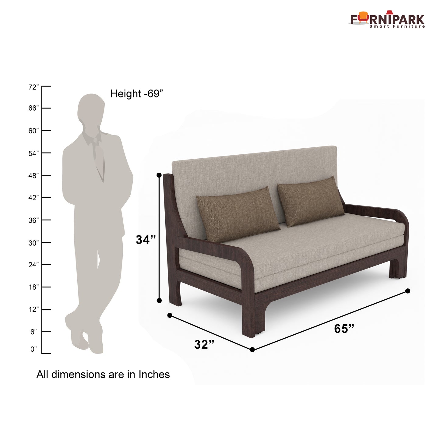 Three Seater Sofa Cum Bed (Walnut)