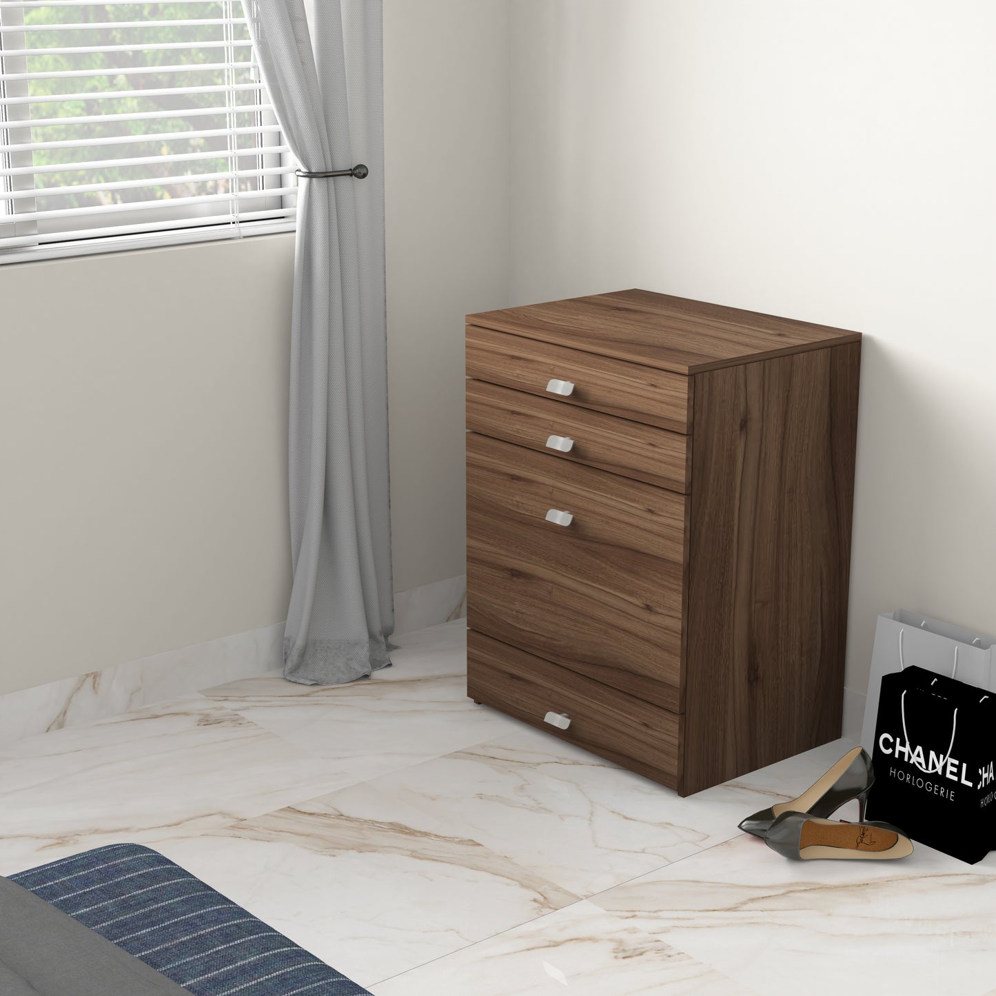 Modern Vanity Table with Hidden Jewelry Storage, Drawers & Lift-Up Mirror (Lyon Walnut)