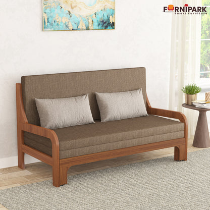 Three Seater Sofa Cum Bed (Natural Wood)