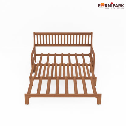 Three Seater Sofa Cum Bed (Natural Wood)