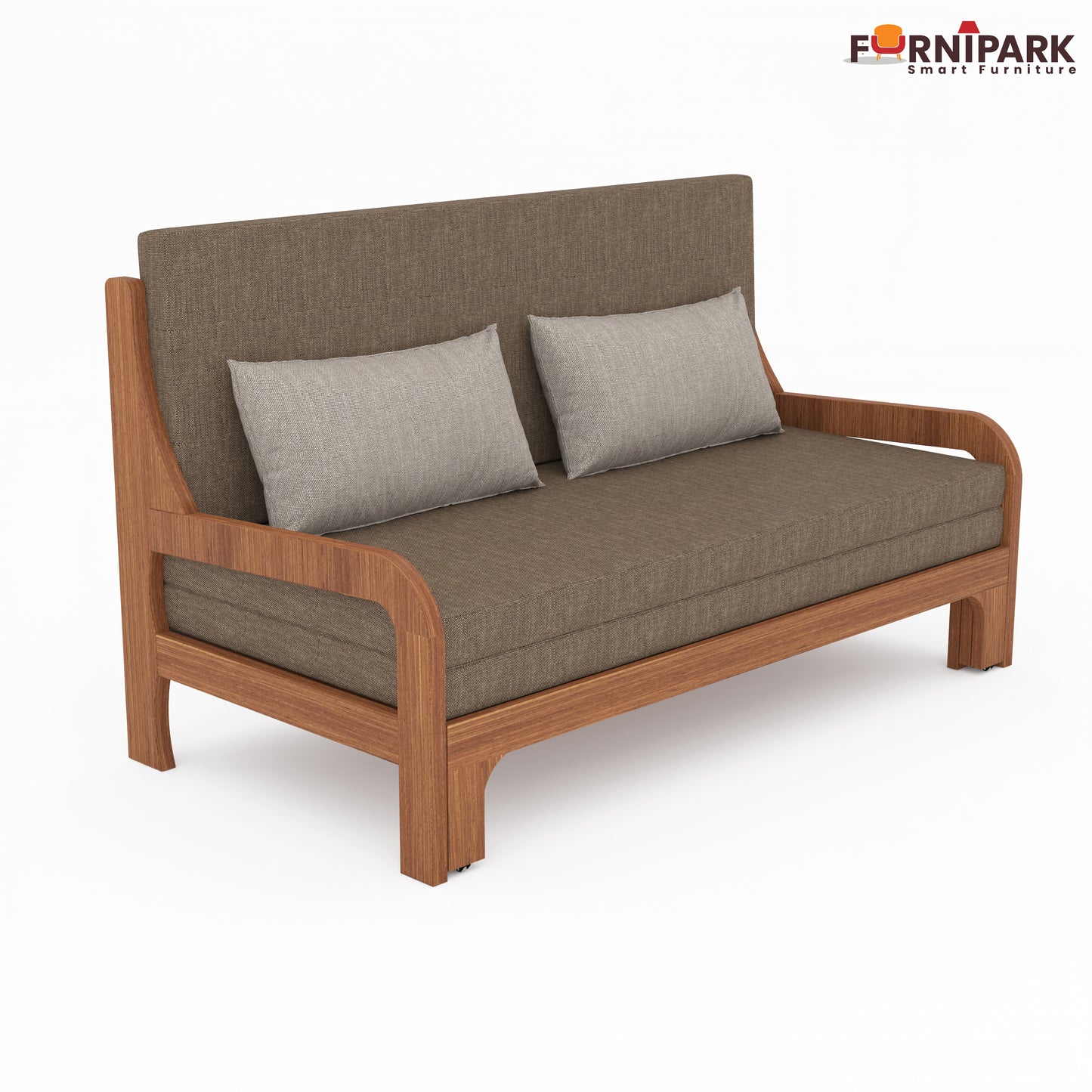 Three Seater Sofa Cum Bed (Natural Wood)