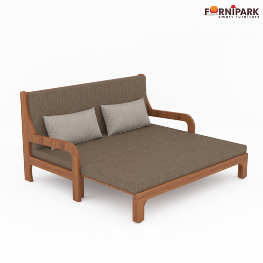 Three Seater Sofa Cum Bed (Natural Wood)