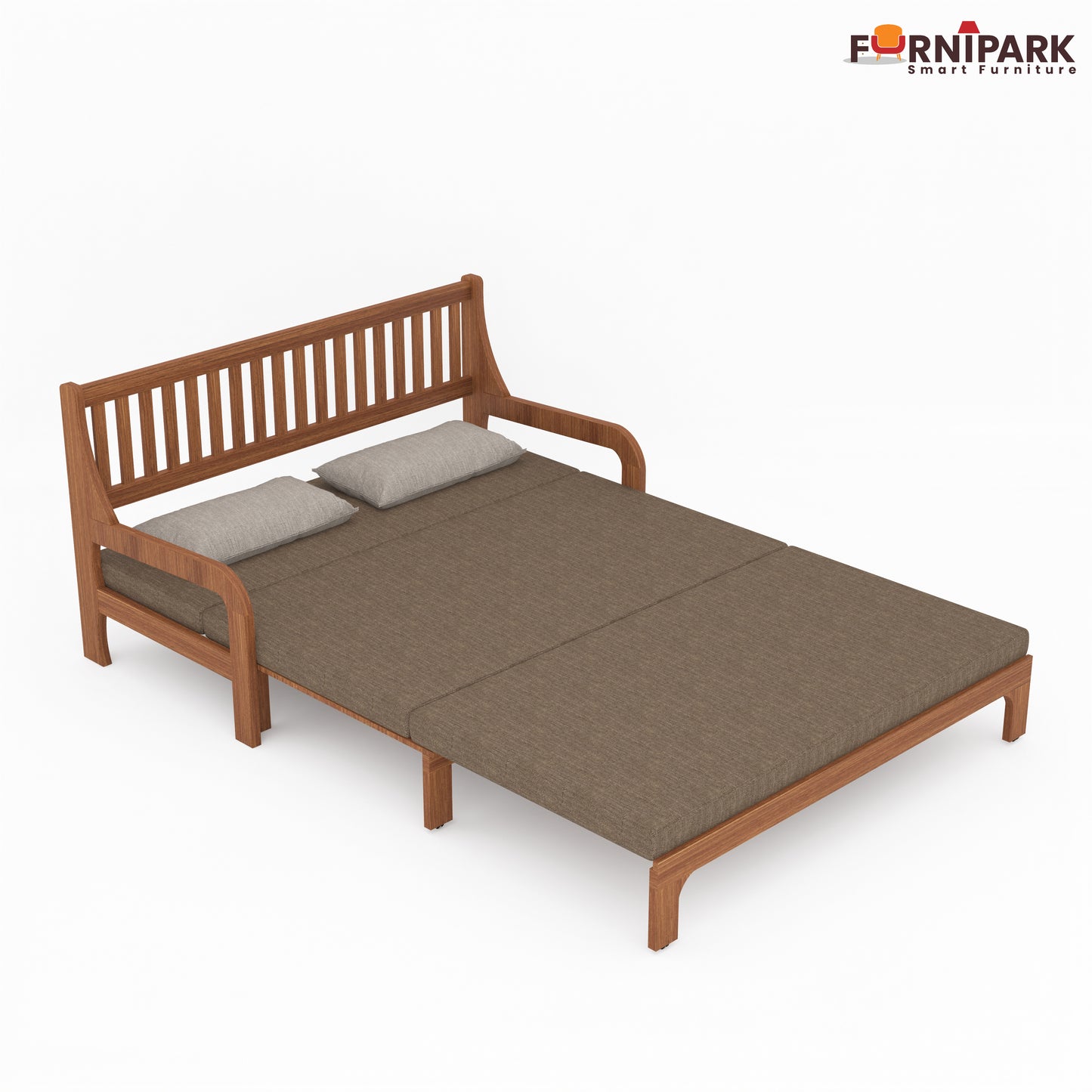 Three Seater Sofa Cum Bed (Natural Wood)