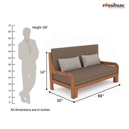 Three Seater Sofa Cum Bed (Natural Wood)