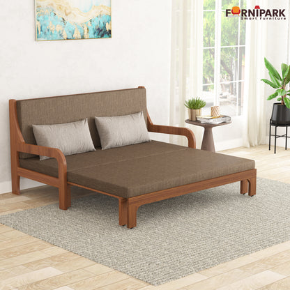 Three Seater Sofa Cum Bed (Natural Wood)