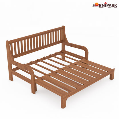 Three Seater Sofa Cum Bed (Natural Wood)