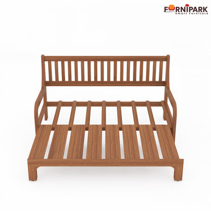 Three Seater Sofa Cum Bed (Natural Wood)