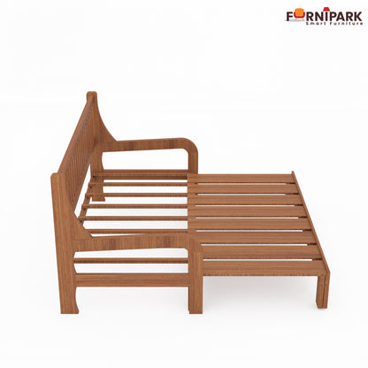 Three Seater Sofa Cum Bed (Natural Wood)