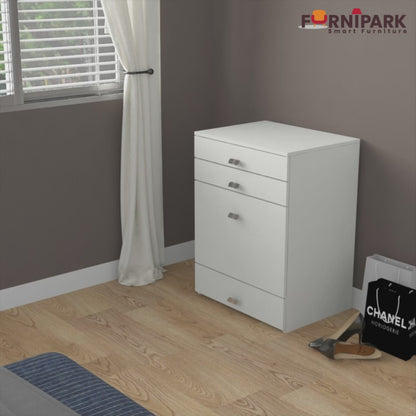 Modern Vanity Table with Hidden Jewelry Storage, Drawers & Lift-Up Mirror (Lyon Walnut)