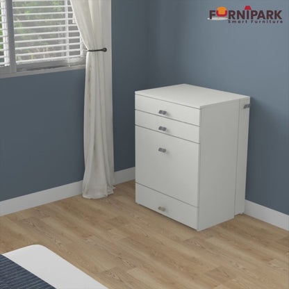Wooden Vanity Table with Hidden Jewelry Storage, Drawers & Lift-Up Mirror (White)