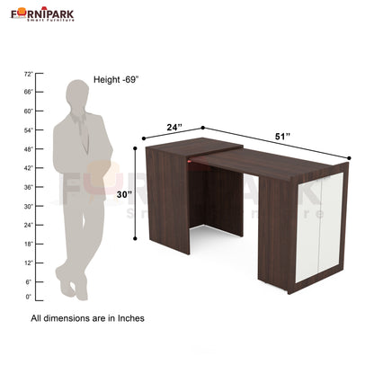 Expandable 2-in-1 Table with Book / File Cabinet (Redica Walnut)