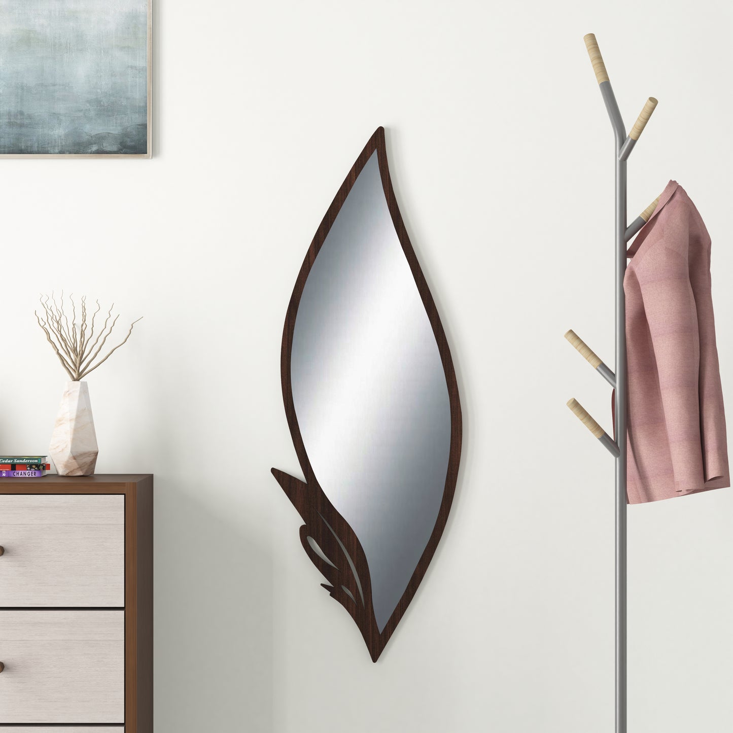 Slender Leaf Vanity Decor Wall Mirror (Wenge)