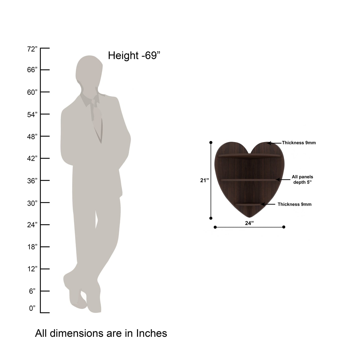 Heart Corner Decor Wall Shelf (Wenge)