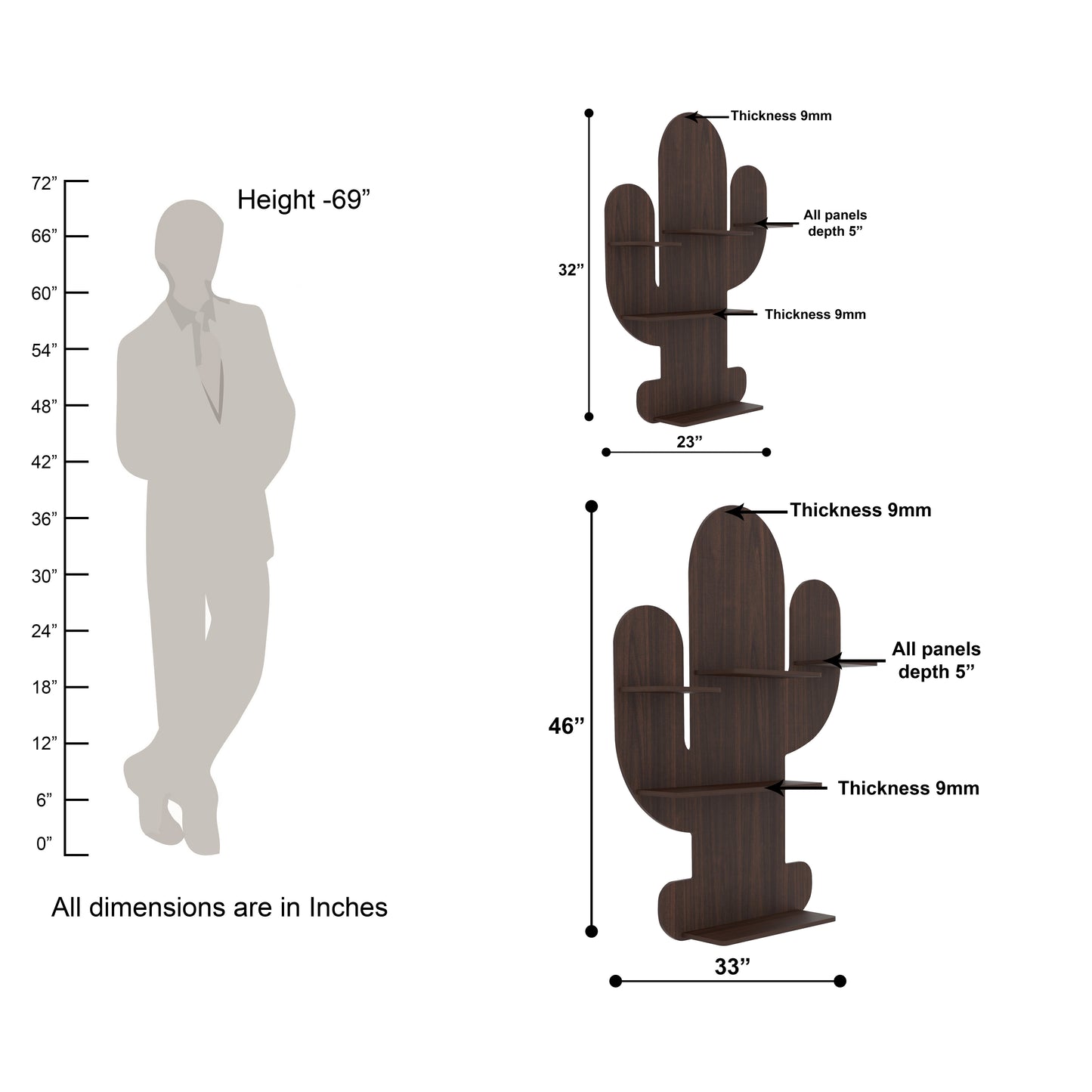 Cactus Decor Wall Shelf (Wenge)