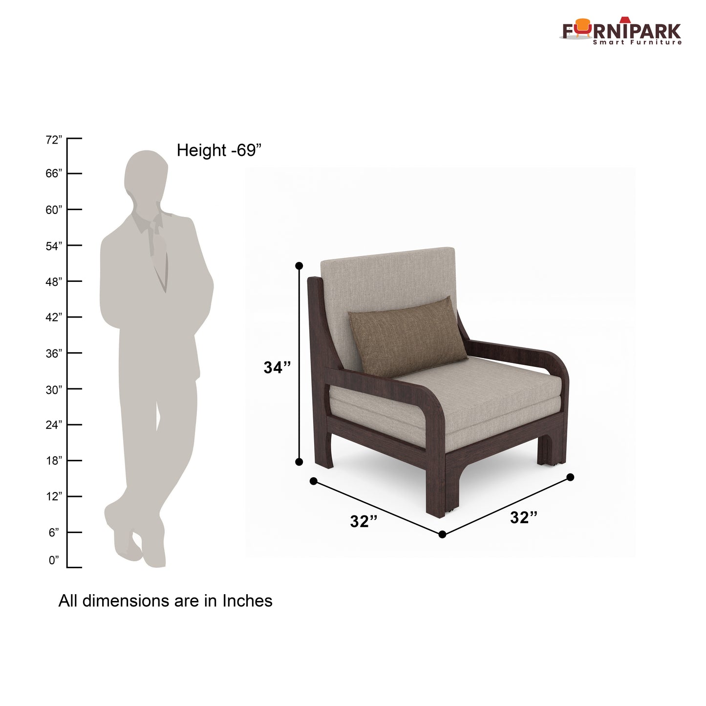 Single Sofa Cum Bed (Walnut)