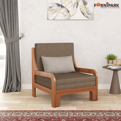 Single Sofa Cum Bed (Natural Wood)