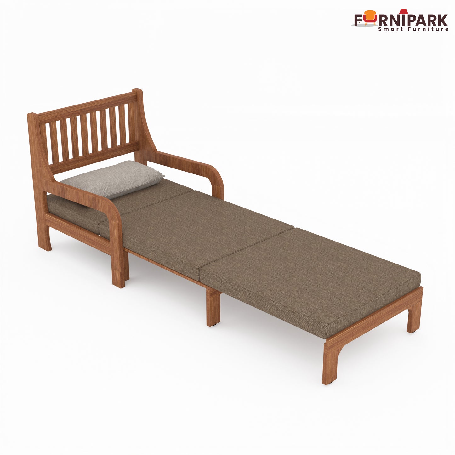 Single Sofa Cum Bed (Natural Wood)