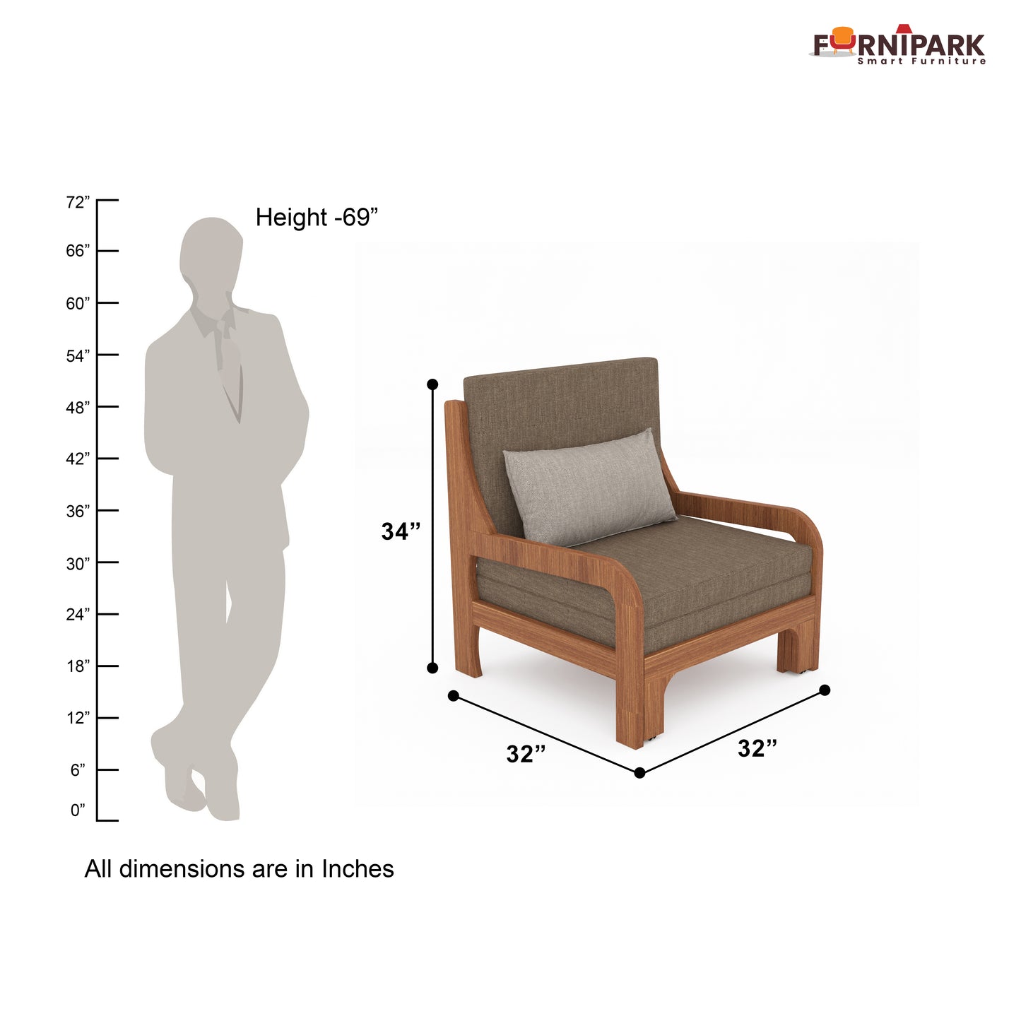 Single Sofa Cum Bed (Natural Wood)