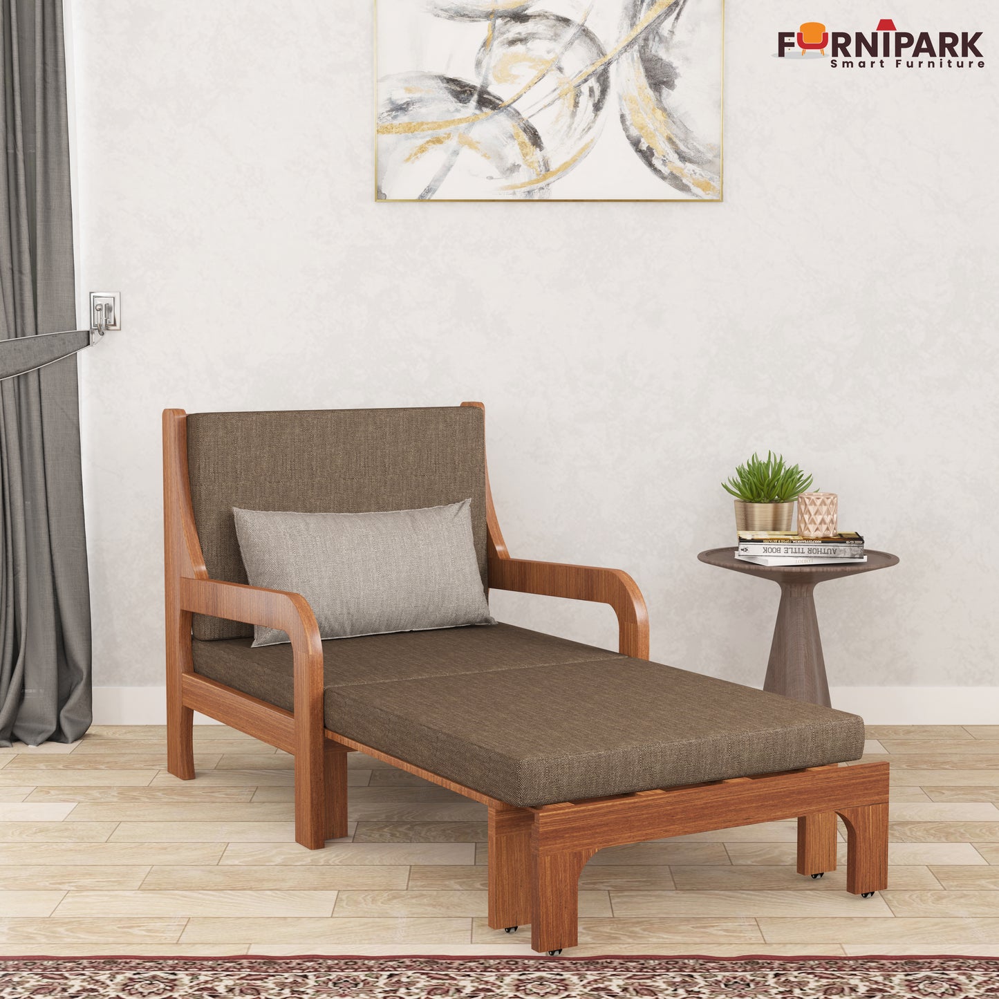 Single Sofa Cum Bed (Natural Wood)