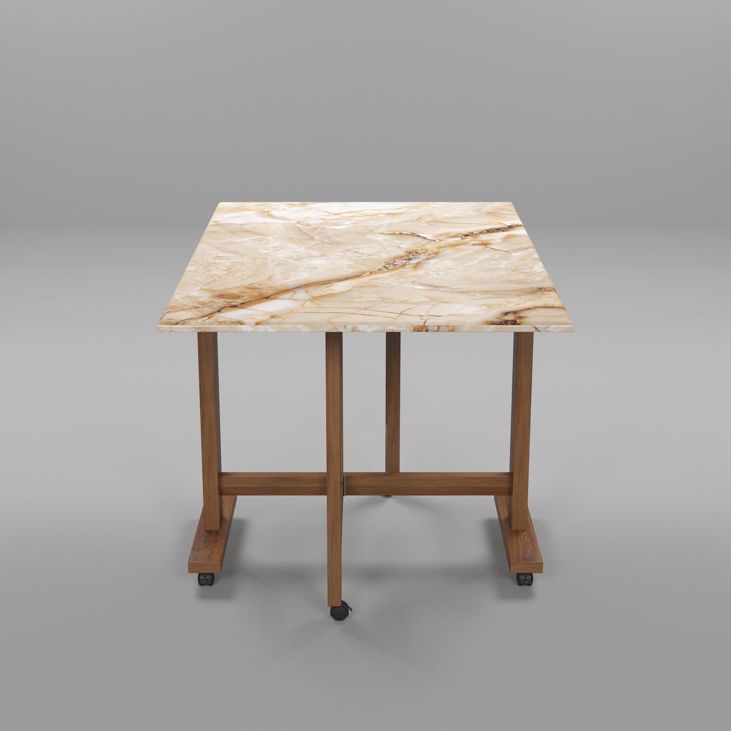 Folding Dining Table( Rectangular, Gold Marble, Natural Wooden Frame)