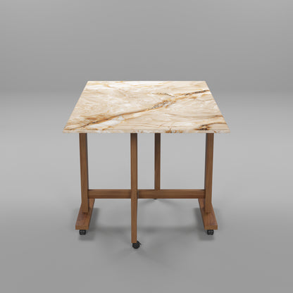 Folding Dining Table( Rectangular, Gold Marble, Natural Wooden Frame)