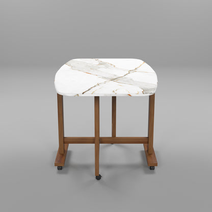 Folding Dining Table( Italian, White with Gold Marble, Natural Wood Metal Frame)