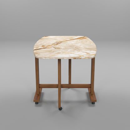 Folding Dining Table( Italian, Gold Marble, Natural Wood Metal Frame)