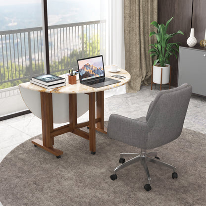 Folding Dining Table( Round, Gold Marble, Natural Wooden Frame)