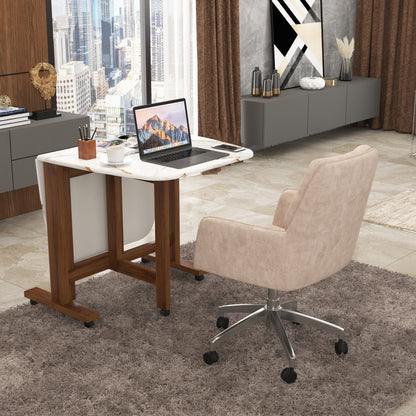 Folding Dining Table( Italian, White with Gold Marble, Natural Wood Metal Frame)