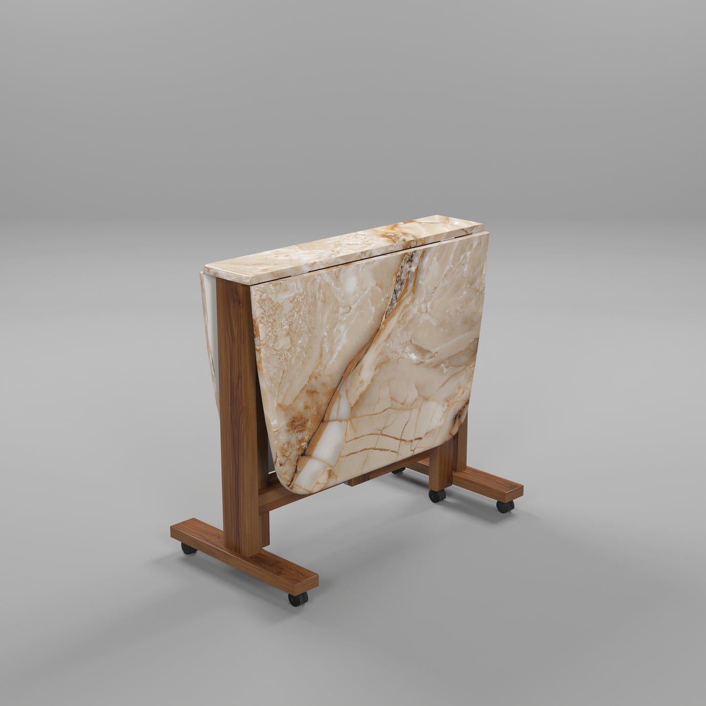 Folding Dining Table( Italian, Gold Marble, Natural Wood Metal Frame)