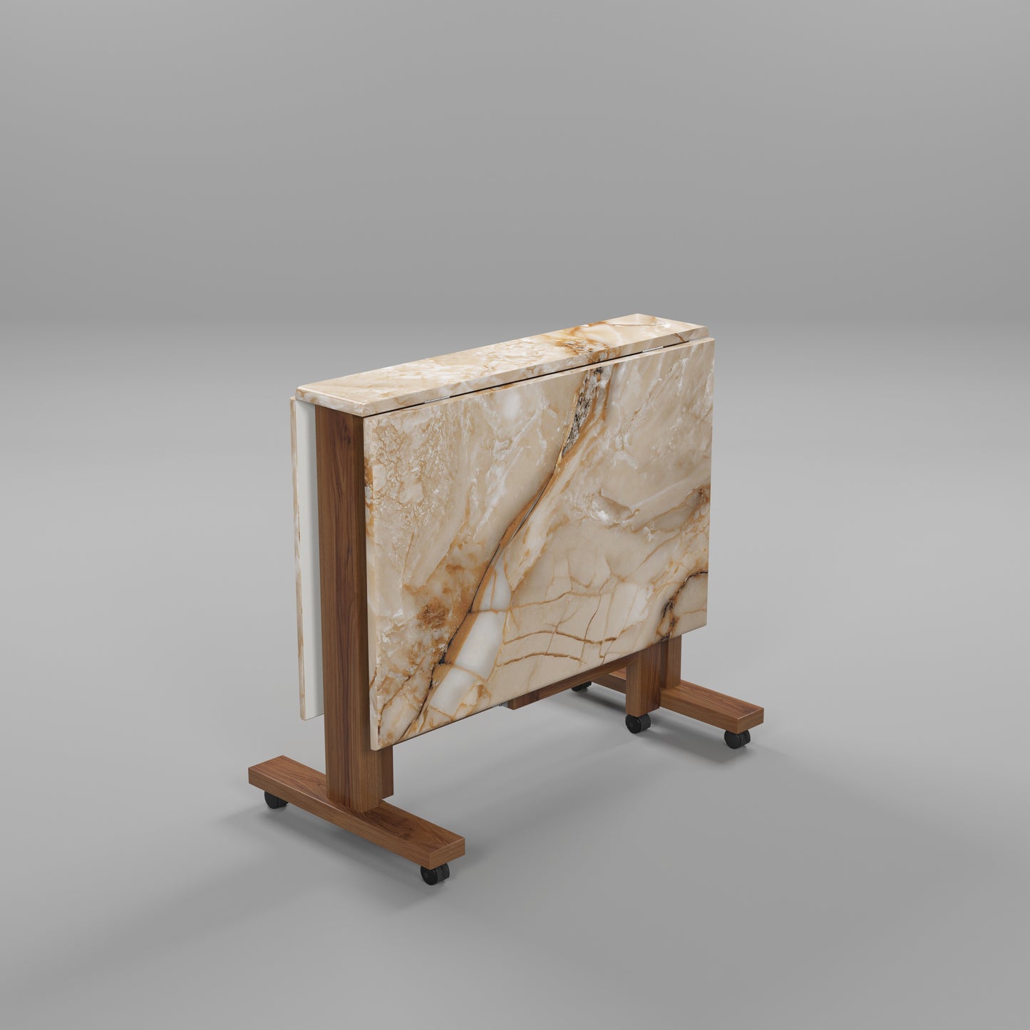 Folding Dining Table( Rectangular, Gold Marble, Natural Wooden Frame)