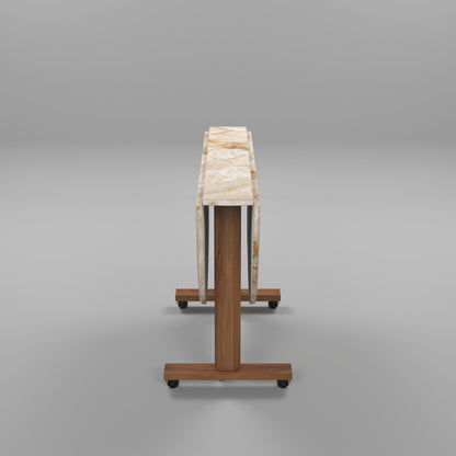 Folding Dining Table( Round, Gold Marble, Natural Wooden Frame)