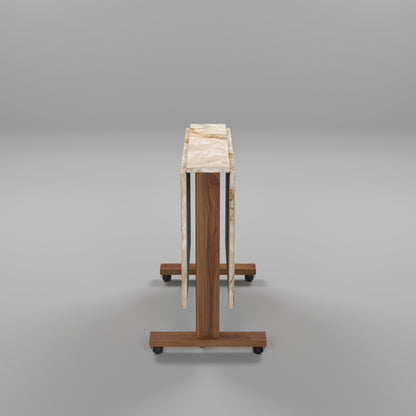 Folding Dining Table( Rectangular, Gold Marble, Natural Wooden Frame)