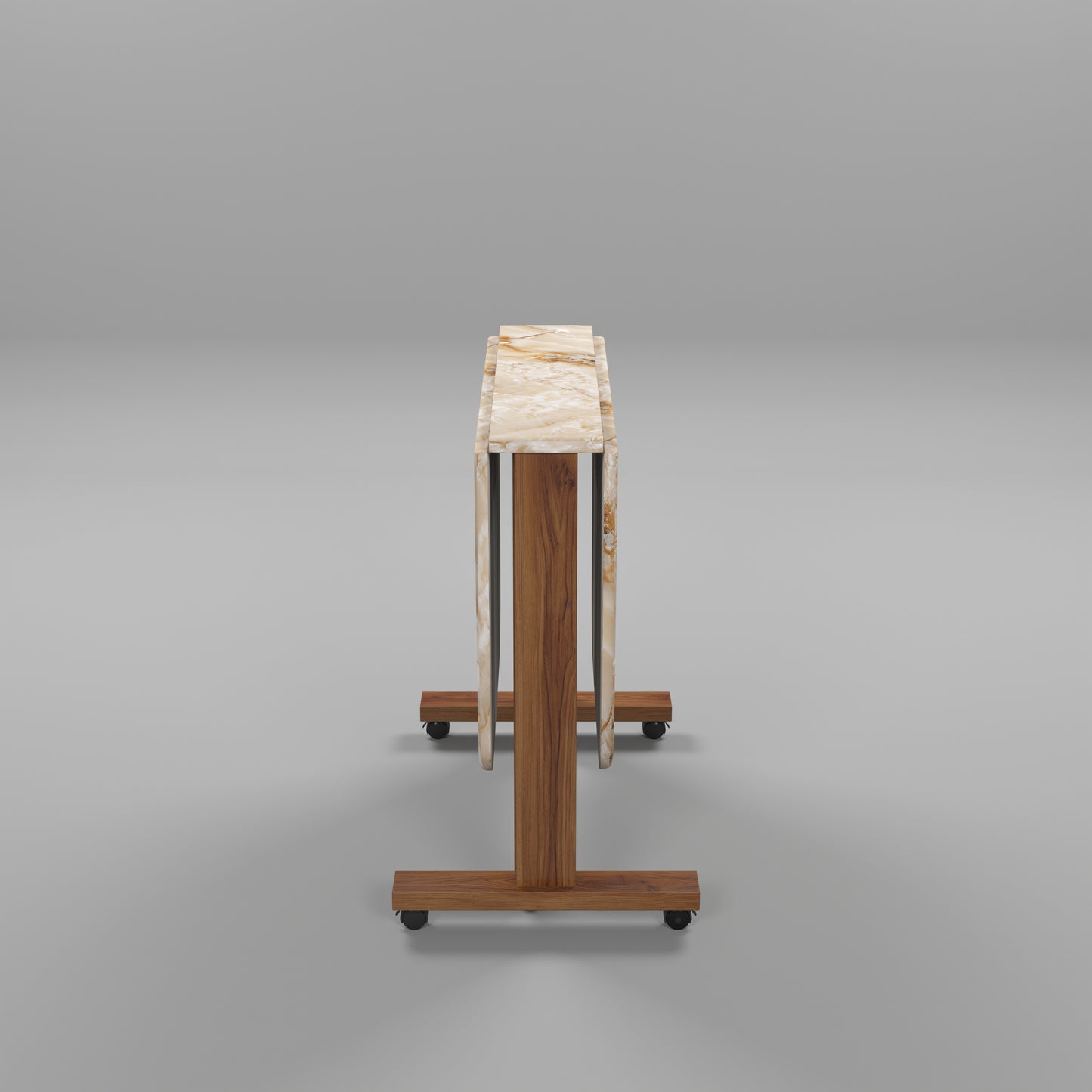 Folding Dining Table( Italian, Gold Marble, Natural Wood Metal Frame)